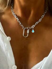 1Pc Women's Silver Chain Necklace With An Oval Buckle And A Diamond Studded Artistic Cross Pendant, Exquisite And Unique In Style, Suitable For Wearing During Events Or Festivals