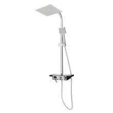 YUNRUX Shower System With Shelf 3 Functions Wall Mounting LED Shower Set Rain Shower Fitting Shower Heads, Single Lever Mixer - Silver - View 6