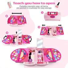 Kids Makeup Kit For Girl  Washable Real Cosmetic, Safe & Little Girl Makeup Set, Makeup Set For 3-12 Year Old Kids Toddler Girl Toys Christmas & Birthday Gift - 粉色 - 查看 7