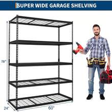 mteryoing Garage Shelving, 5 Tire Storage Shelving Heavy Duty Garage Shelves 3000LBS Load Bearing, Full Metal Shelving Units, Durable Construction, Adjustable Shelves, Easy Assembly - 60 X 24 X 78 Inch - View 2