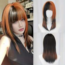 One-Piece Halloween Party Wig For Women – Medium-Length, Straight, Orange Strands With Bangs, High-Density, 150% Heat-Resistant Synthetic Hair, Pink Net Cap, 20 Inches, Carnival/Mardi Gras/Masquerade Ball - Wig - Wig - Women's Wig - Hair Extensions - Black Wig - Hair - Hair Extensions - Cosplay - Real Hair Wig - Hair Extensions - Glue-Free Wig - Hair Strands - Women's Wig - Hair