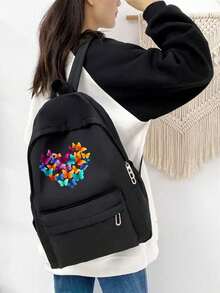 Mochila escolar grande con estampado de mariposa para adolescentes, mochila escolar de moda en negro, mochila escolar para estudiantes. Cartera larga con monedero clásico de gran capacidad con cremallera (color y estilo aleatorios). Bolsas y estuches para portátil de vuelta al cole. - Negro - Ver 10