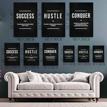 GUBIYU Black Hustle Grind Execution Wall Art Set Of 3 Framed Canvas Office Inspirational Motiviational Wall Decor Art Positive Quotes Posters Living Room Pictures Walls Decor Mens Guys 12x16 - A010 勵志牆畫 - 查看 7