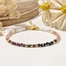 1 pieza Brazalete elegante estilo bohemio con turmalina negra natural, amatista, cuarzo rosa y piedras brillantes, adecuado como regalo para niñas, esposas, novias y abuelas, para uso diario - 17 cm, 3 mm - Ver 16