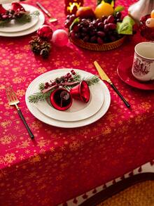 MineLain 1pc Red & Gold Jingle Bell Rectangular Tablecloth, Christmas Red Dining Table Cover, Red Lace Decor, Washable, Suitable For Coffee Table, Nightstand, Cabinet, Dining Table, Farmhouse Home Decor, Ideal For Kitchen, Dining Room, Gathering, Party, New Year Decoration, Christmas Gift And Supplies, Christmas Decor, Autumn Decor, Merry Christmas - Red - View 5