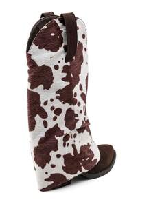 Bottes western à tige plissée print COW ajourée avec bride et boucle décorative