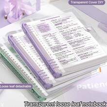 Caderno A5 de 120 páginas, em couro macio e transparente, com folhas soltas, perfuradas, encadernação espiral removível e design à prova d'água. Perfeito para uso diário em escritório e estilo minimalista, para material escolar, para a volta às aulas.