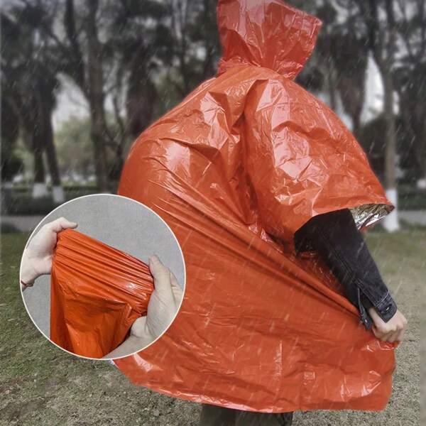 1/3pcs Emergency Rain Poncho [Retains 90% Body Heat] Reusable Weather Resistant Raincoat For Men, Women, Adults, Camping, Hiking, Emergency Supplies & Survival Kits