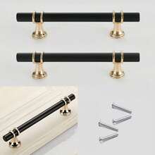 6pcs Elegant Black Gold Stainless Steel Cabinet Handles - Polished Finish, Durable Metal + Plastic Structure, Suitable For Drawers And Cabinets, Perfect For Home And Office Decor - Black Gold - View 7