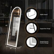 Sweetcrispy 2 Sizes Led Full Length Mirror With Lights Stand Or Wall Mount, Arched Long Body Mirror With 3 Color & Dimmable Lights Aluminum Alloy Frame Shatterproof Glass For Bedroom Bathroom - Xem 4
