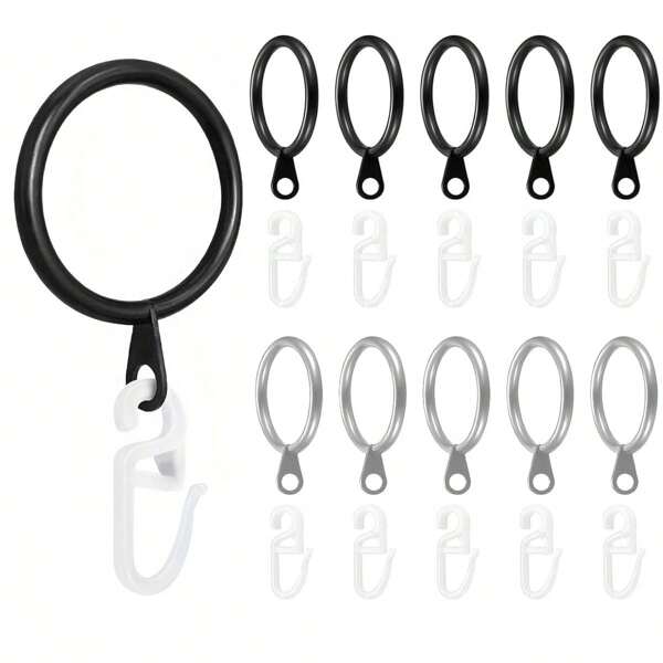 10 Piezas/30 Piezas/50 Piezas Anillos para cortinas de ventana y ganchos de cortina de plástico, anillos de cortina de metal, anillos colgantes y ganchos para cortinas, aptos para anillos de varilla de cortina, anillos de ducha de baño (diámetro interior 30 mm/1,18 pulgadas) negro, plateado