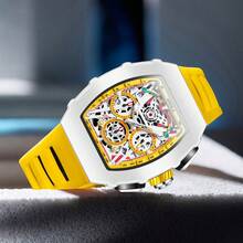 ONOLA Brand Chronograph Quartz Watch For Men Tonneau Dial Sport Waterproof Wristwatch Milk White Silicone Strap Auto Date Watch - Màu vàng - Xem 2