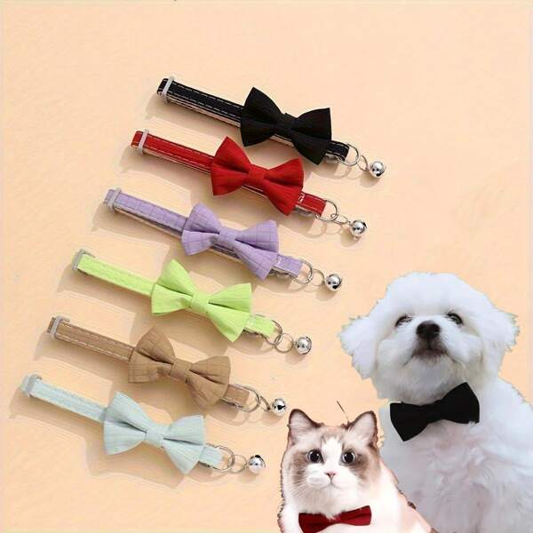 1pc Adjustable Bow Tie Collar With Bell For Small Cats And Dogs, Suitable For Outdoor Wear