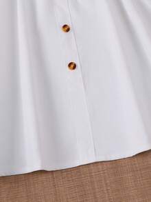 Girl Cold Shoulder Ruffle Trim Button Front Dress For Summer - White - View 5