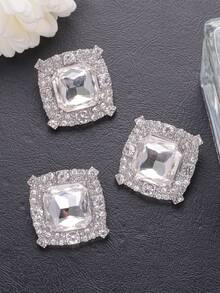 4pcs European Square Rhinestone Buttons, Suitable For Suits, Coats, Cardigans And Accessories - Large White Metal Decorative Fasteners - Multicolor - View 10