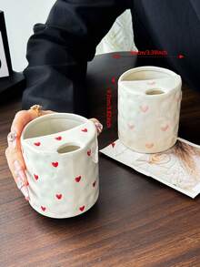 1 buah Mug Keramik Hati Merah & Pink dengan Sedotan, Gaya Korea yang Lucu, Pegangan yang Nyaman, Pola Hati yang Dilukis Tangan, Cocok untuk Sarapan di Rumah, Susu, Teh, Air, Jus, Kantor, Teh Sore untuk Pacar, Hari Valentine - MultiWarna - View 6