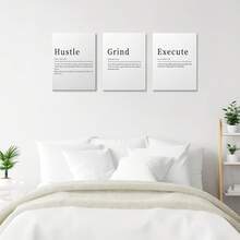GUBIYU Black Hustle Grind Execution Wall Art Set Of 3 Framed Canvas Office Inspirational Motiviational Wall Decor Art Positive Quotes Posters Living Room Pictures Walls Decor Mens Guys 12x16 - A013 黑白 - 查看 4