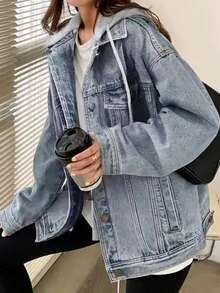 Women's New Retro Washed Multi Pocket Hooded Denim Jacket, Versatile And Comfortable Casual Hooded Sweatshirt, Suitable For Spring And Autumn Seasons - 藍色 - 查看 3