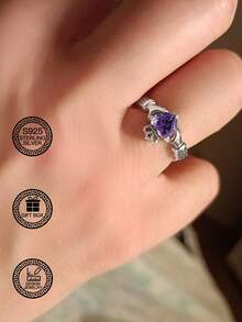 1 chiếc nhẫn vương miện bằng bạc Sterling S925 đính đá Zirconia màu tím, nhẫn nữ, nhẫn bảo vệ lòng trung thành, nhẫn đính hôn, quà tặng ngày lễ tình nhân, quà tặng sinh nhật, kèm hộp quà tặng - Màu Lilac Tím - Xem 8