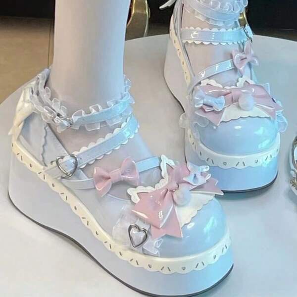 Kleine Lederschuhe mit runder Spitze, süße, einheitliche, dicke Sohlen, große Lederschuhe