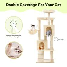 Allewie Árbol para gatos Allewie de 162 cm, centro de actividades multinivel para felinos grandes de interior, 2 compartimentos de felpa, 2 perchas, cesta, casa, rascadores de sisal y juguetes colgantes, color beige.