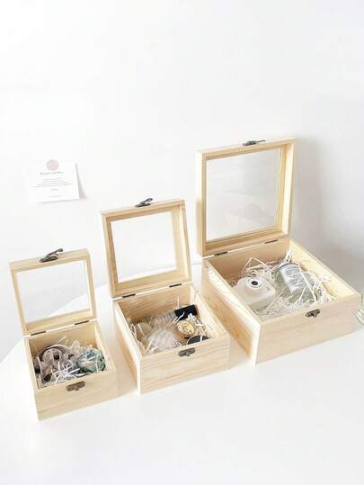 1pc Dust-Proof Transparent Glass & Wooden Storage Display Box, Suitable For Jewelry, Preserved Flowers, Postcards, Cosmetics, Handmade Soaps, DIY Crafts, Wedding Favors, Baby Shower Gifts, Birthday Presents, Holiday Gifts For Women Storage Organizer Travel Essentials Back To School Dormitory Storage Fall Decor, Room Decor