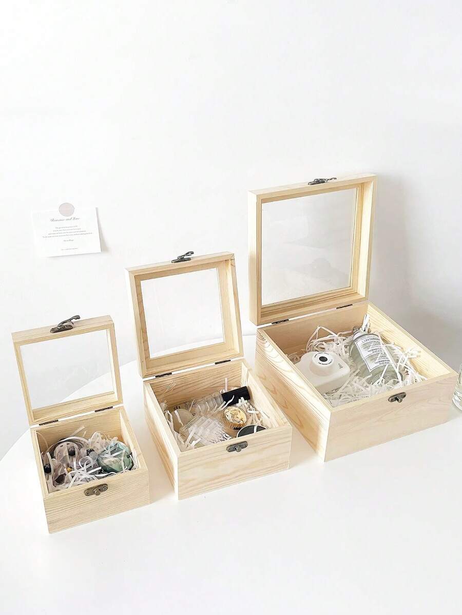 1 pieza Caja de almacenamiento y exhibición de vidrio transparente y madera a prueba de polvo, adecuada para joyas, flores preservadas, tarjetas postales, cosméticos, jabones hechos a mano, manualidades DIY, recuerdos de boda, regalos de baby shower, regalos de cumpleaños, regalos para mujeres, organizador de almacenamiento, artículos esenciales de viaje, artículos de regreso a la escuela, almacenamiento para dormitorio, decoración de otoño