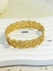 1. Stainless Steel Gold & Silver Bohemian Floral Jewelry For Women's Wedding, Dubai Style Hollow Crown Luxury 18K Gold-Plated Bangle, Lightweight Middle Eastern Style Bracelet, Suitable For Wedding Accessories, Daily Wear And Special Occasions, Mother's Day - Multicolor - View 9