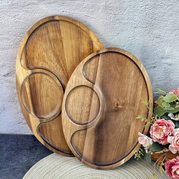 1 pieza Bandeja de servir de madera con forma ovalada, estilo japonés para desayuno, bandeja de palisandro, bandeja de madera multiusos para el hogar, la cocina y la comida - adecuada para el desayuno, el pan, los postres y talla grande