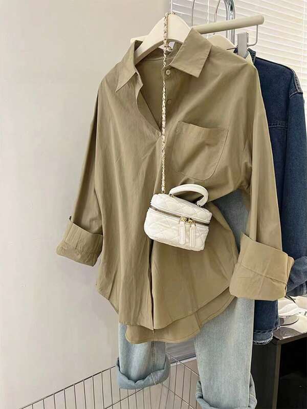 Vera Lane Damen lässige einfarbige Strickjacke mit Knöpfen, langärmlig, mit Taschen, Khaki-Farbe, Schulkleidung, Halloween, Weihnachtskleidung, Herbstkleidung für Damen, koreanischer Stil Knopfhemd, Winterkleidung für Damen, Old-Money-Stil