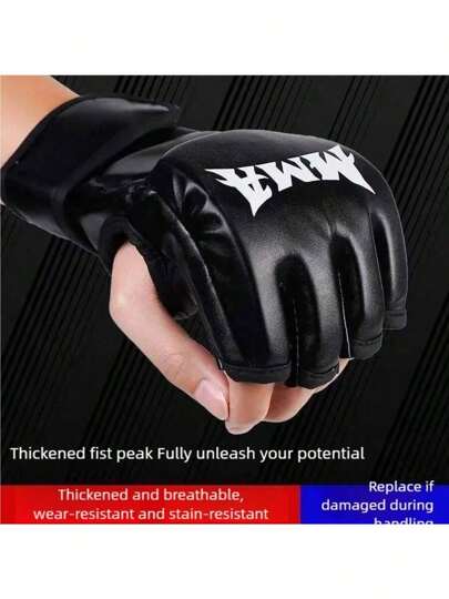 A Pair Of Adult Half-Finger MMA Boxing Training Gloves, Suitable For Sanda, Muay Thai, MMA, UFC And Other Sports. White, Red, Black