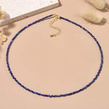 1pc 2mm Natural Stone Sodalite, Garnet, Amethyst Beaded Necklace, Elegant And Casual Style Necklace Suitable For Daily Wear Women - 38cm,2mm - View 4
