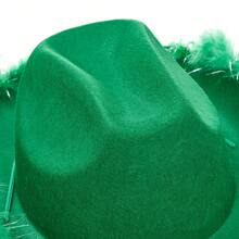 Womens Cowboy Hat, Adult Solid Color Furry Trim Wide Brim Hat Female Cap For Dating Party - Green - View 6