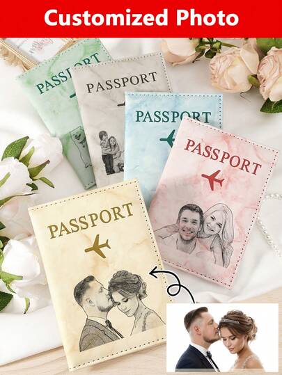 1pc Custom Picture Passport Holder, Personalized Picture Travel Wallet, Custom Picture Passport Cover, Personalized Compact Passport Case With Picture,Simple Casual Passport Holder, Bank Card, Credit Card, Transportation Card Holder, License Holder, Lightweight And Portable Passport Holder