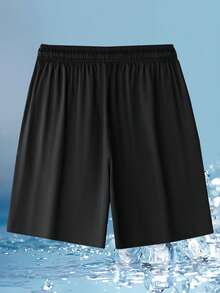 Quần short thể thao vải lụa băng cỡ lớn cho nam, quần chạy bộ ngoài trời, quần thể thao nhanh khô - màu đen - Xem 4