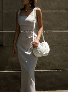 奢华女士派对手提包，精致条纹纹理纯色斜挎包，大容量异形包，气质晚宴包，非常适合度假、派对、婚礼、宴会/宴会，可搭配日常礼服、舞会礼服、生日礼服、女士礼服派对 - 白色 - 查看 4