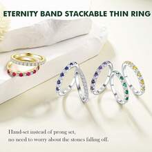 Anillos de piedra natal Banda de eternidad Plata de ley 925/Oro amarillo Gema creada Anillo de boda apilable Banda de media eternidad para mujeres Talla 6 a 102025 - 11 de noviembre / citrino creado - Ver 5