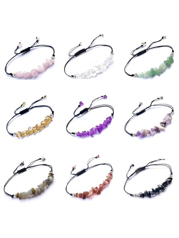 1pc Natural Gemstone Crystal Chip Beaded Braided Bracelet, Suitable For Women's Everyday And Holiday Wear, Jewelry Gift