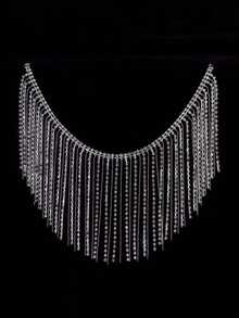1pc Rhinestone Fringe Trim Rhinestone Sewing Beaded Fringe Trim Ribbon Tassel Chain For Clothing Accessories And DIY Craft Decoration (1.0 Yards, Silver) - Clear - View 5