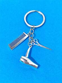 1 buah Gantungan Kunci Alat Potong Rambut Emas/Perak, Termasuk Gunting, Pengering Rambut, dan Sisir, Minimalis & Personal, Aksesori Mobil Gantungan Kunci untuk Pemakaian Sehari-hari, Gaya Goth Lucu, Ide Hadiah Natal Y2K - Emas - View 9