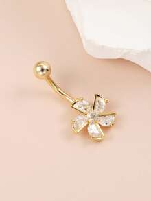 1 Piece Stainless Steel Flower Inlaid With Zirconia Delicate Navel Ring Fashion Personalized Body Piercing Jewelry Daily Wear Valentine's Day Gifts, Mom, Mother, Mother's Day, Gift - Stainless Steel Flower Navel Ring - View 10