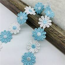 1 yarda 25mm Lindo de encaje con flores de margarita coloridas para tejer cinta bordada de boda DIY hecha a mano con parches, suministros de costura, manualidades - Elige colores - Ver 20