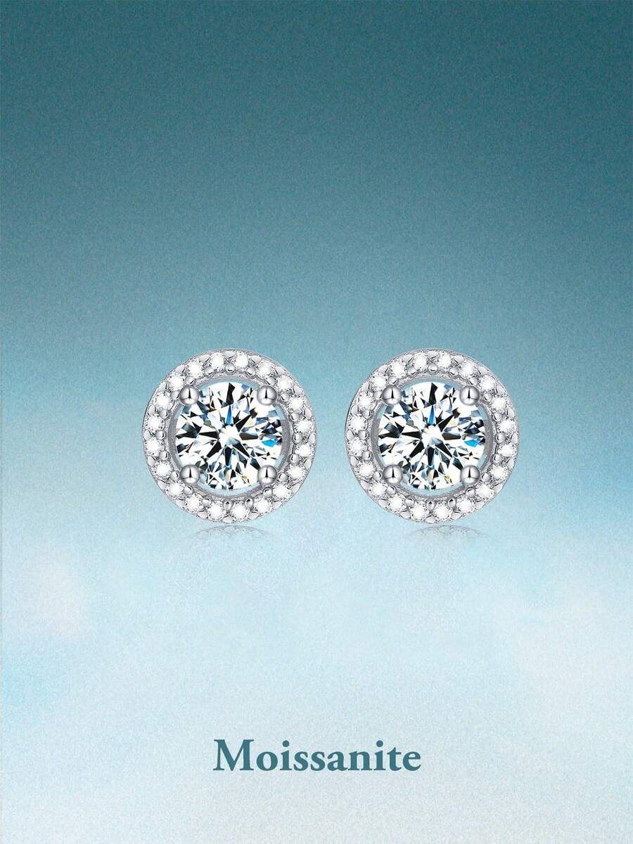 rainonme 1ct*2 Luxury Moissanite Stud Stud Earrings For Women Blingbling Elegant Party S925 Earrings All Seasons Classic Wedding Jewelry, High-Quality Women's Jewelry, Ideal Choice For Daily Wear And Vacation, Engagement Wedding Anniversary Birthday Christmas Gifts Special Occasions Day Gift, Sparkling Gorgeous Jewelry, Graduation Seasons Gifts, 2025 Summer Beach Vacation Style Jewelry - 1ct*2 - View 1