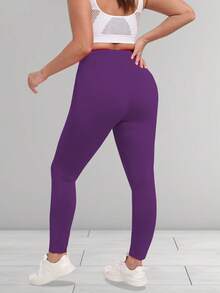 Leggings Plus Size Femininas com Bolsos, Calça de Ioga Elástica com Controle de Barriga, Cintura Alta, Leggings de Exercício - Bold Plum - Visão 9