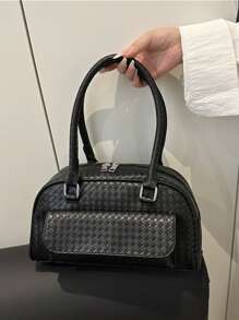 1 Bolso de hombro con cierre de estilo vintage minimalista, con bolsillo decorativo y doble asa, adecuado para uso diario y casual de mujeres