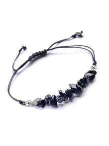 1pc Natural Gemstone Crystal Chip Beaded Braided Bracelet, Suitable For Women's Everyday And Holiday Wear, Jewelry Gift