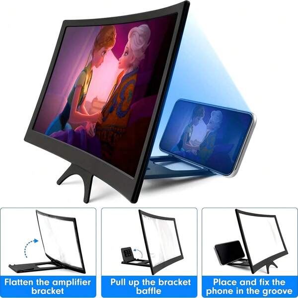 1 pieza Lupa de pantalla de teléfono de 12 pulgadas, extensor de pantallas 3D para películas, videos y juegos, Ampamplificador de soporte de teléfonos apto