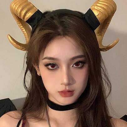 1 件万圣节服装黑魔鬼角角色扮演头饰，角色扮演派对发饰，黑暗风格山羊角头带，恶魔道具