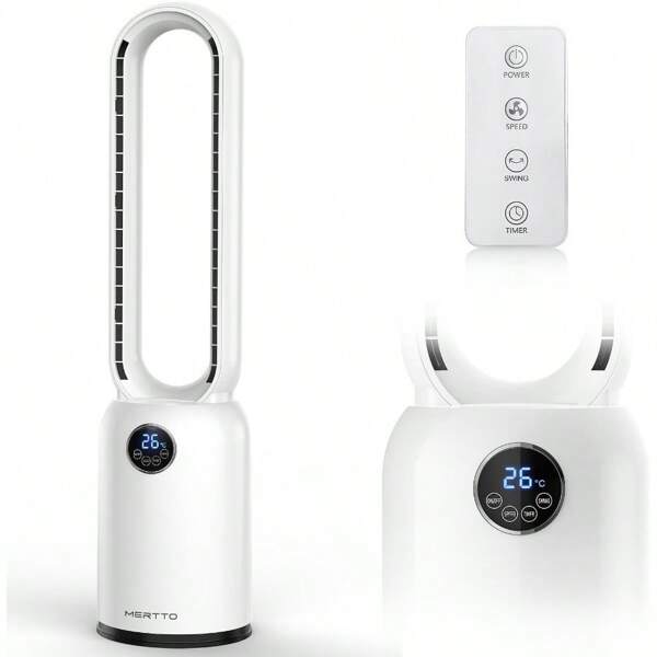 91cm Ventilador de Torre Silencioso,Ventiladores de Torre con Control Táctil y Remoto,3 Modos 3 Velocidades 7.6m/s,Oscilación 60°,Temporizador 12H,Ventilador de Piso Sin Aspas para Hogar Oficina