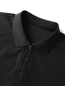 男士纯色短袖休闲通勤 Polo 衫 - 黑色 - 查看 5